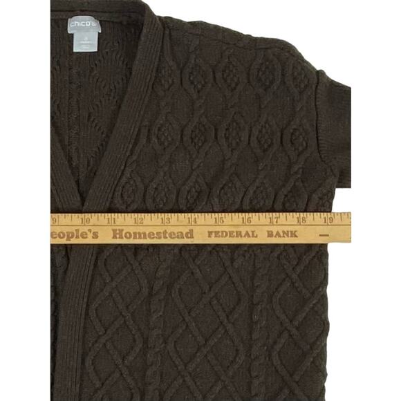 Chicos Cableknit Cardigan Sweater Size 0 or Small Brown Cashmere Wool Blend Open - Picture 8 of 8